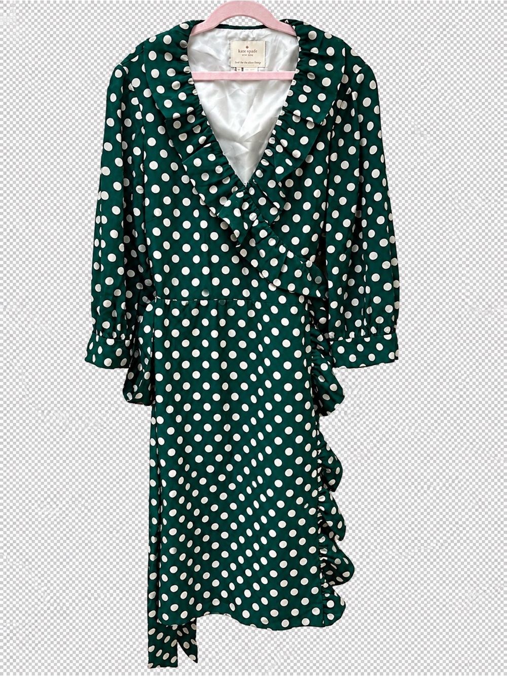 Kate Spade New York Daniella Silk Polka Dot Wrap Dress Green Ruffle